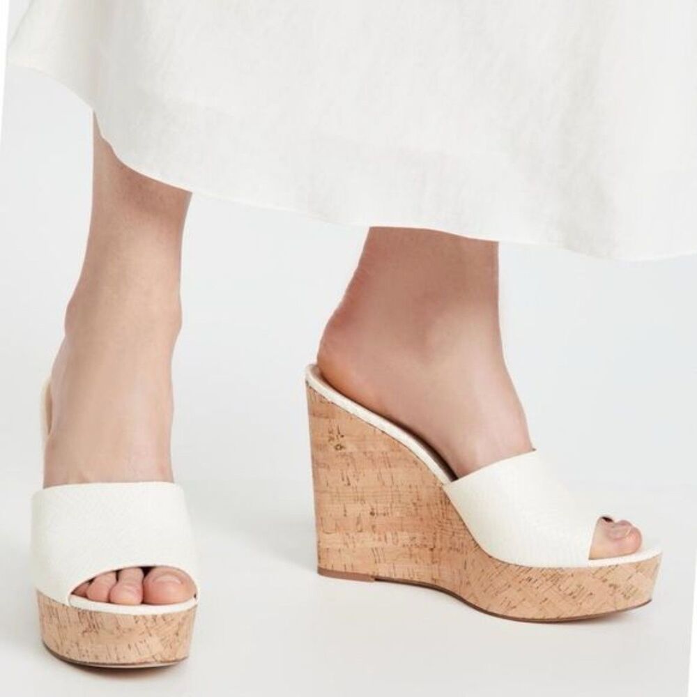 Veronica Beard Snake Embossed Dali Wedge Sandal Mule - Ivory 10